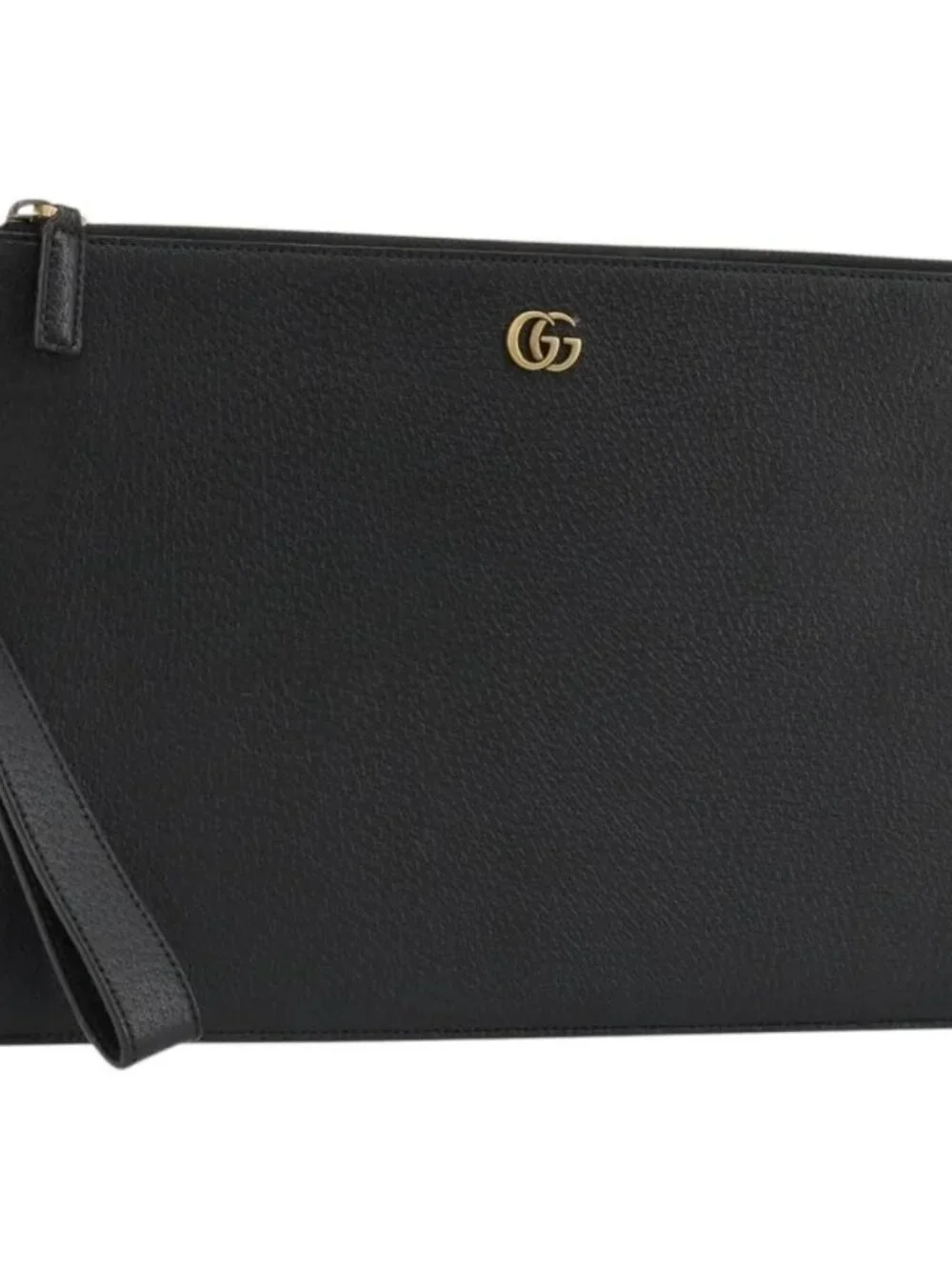 GUCCI GG Marmont Clutch Bag Leather Black Gold 475317 Auth 183138